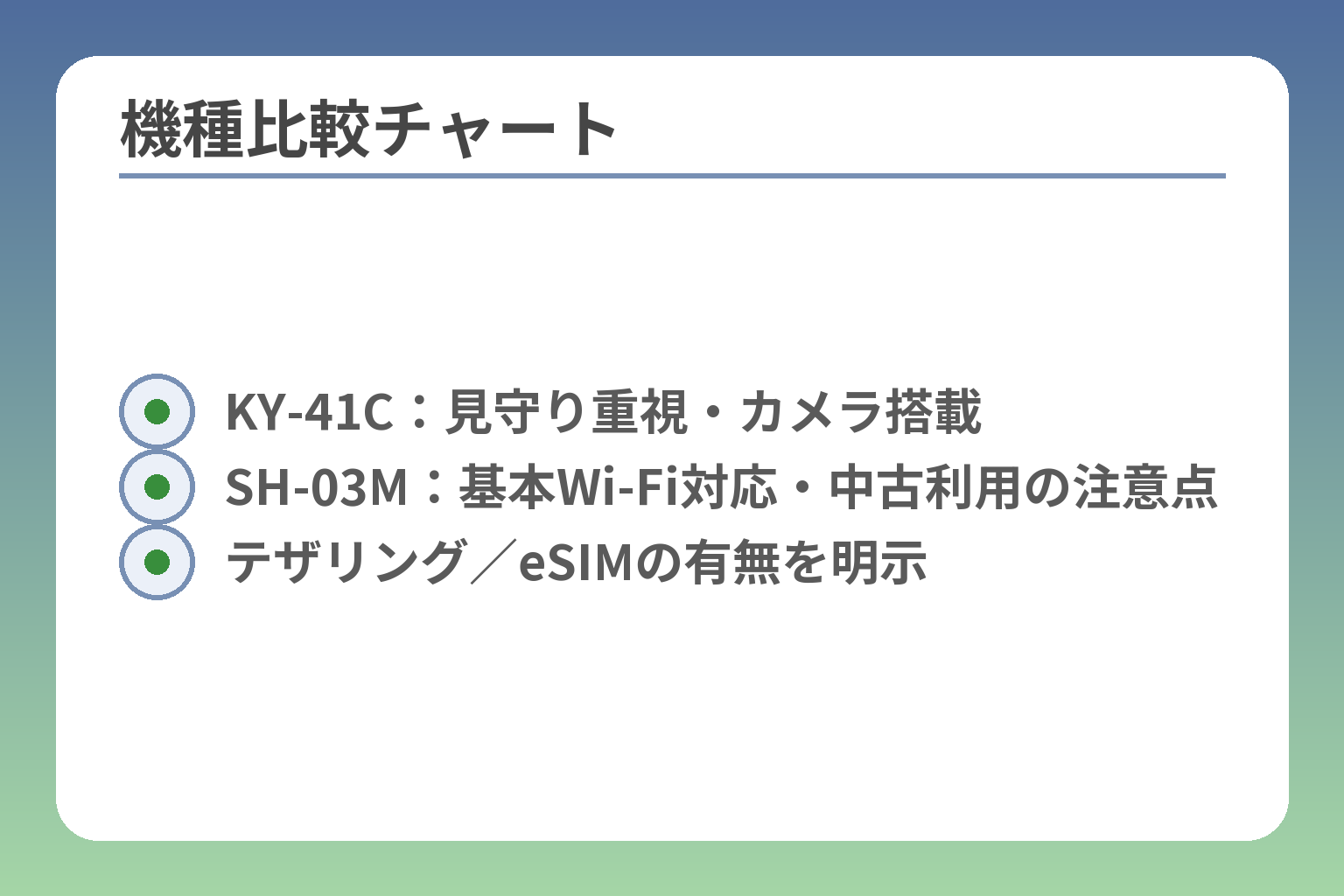 機種比較チャート