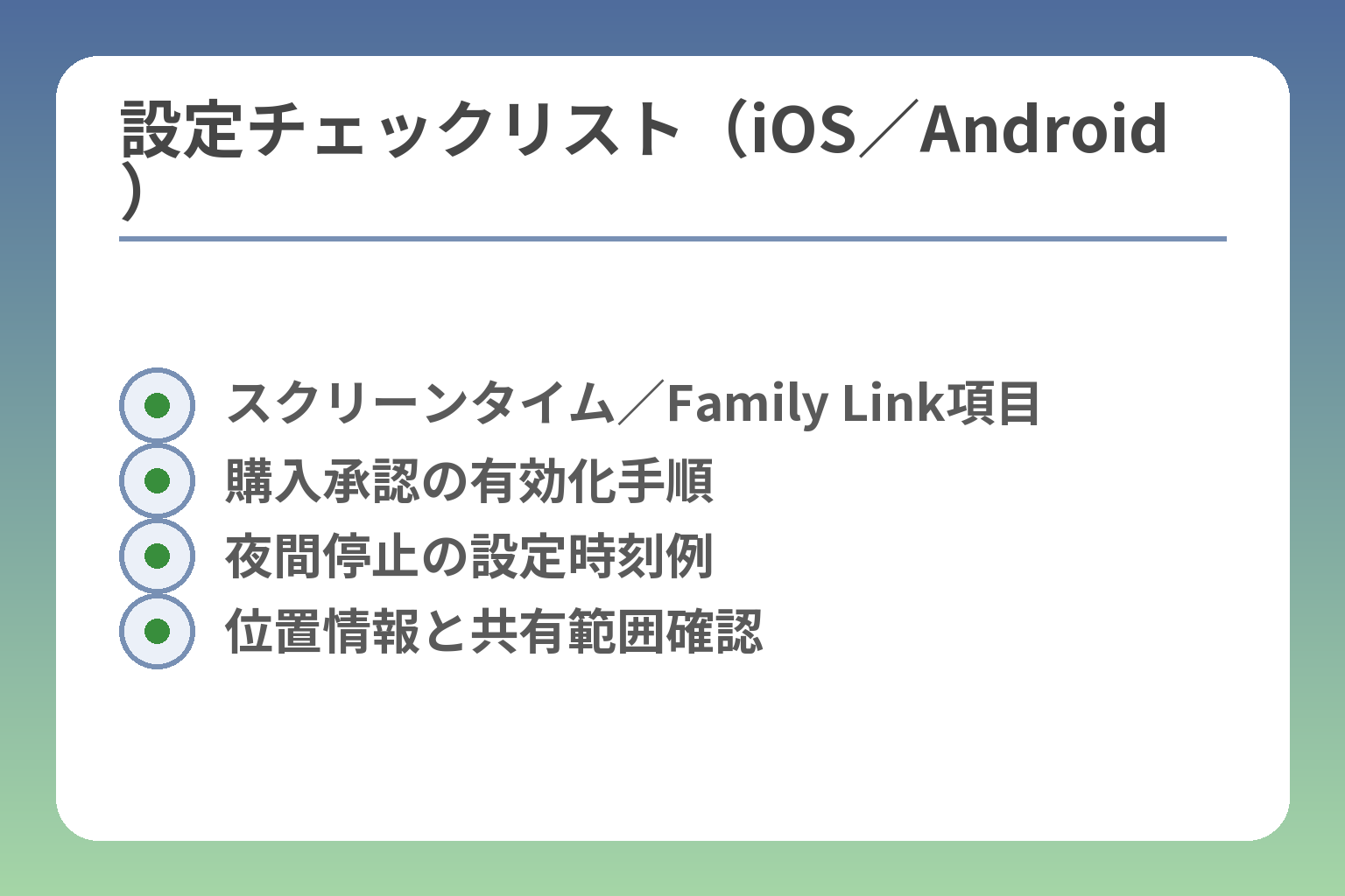 設定チェックリスト（iOS／Android）