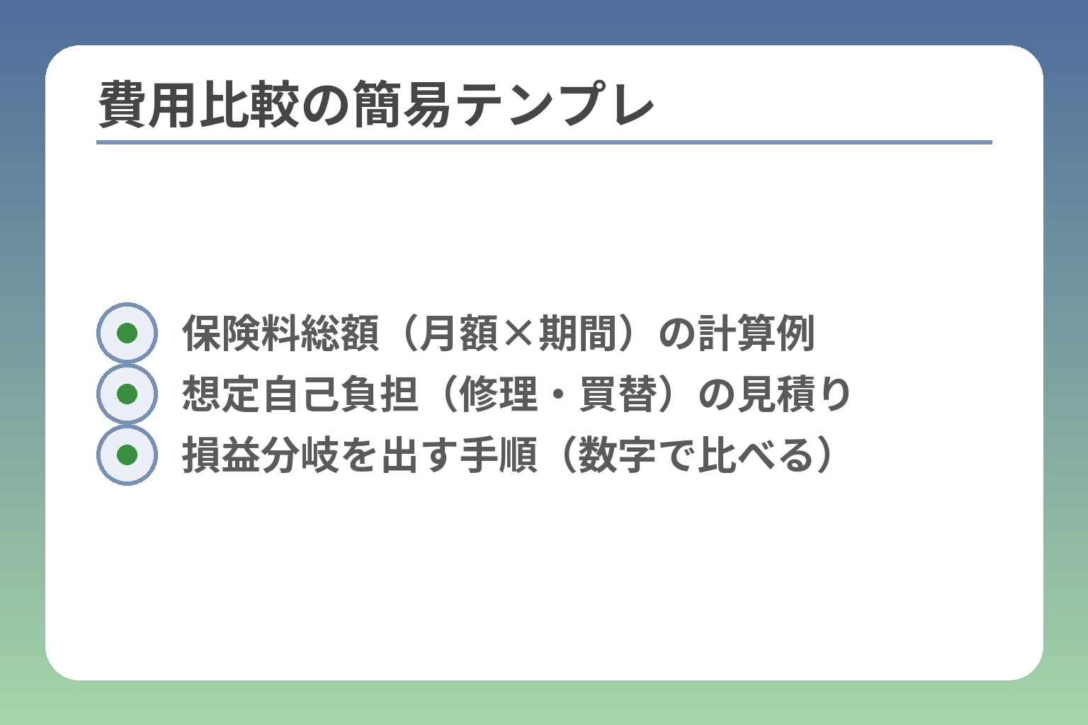 費用比較の簡易テンプレ