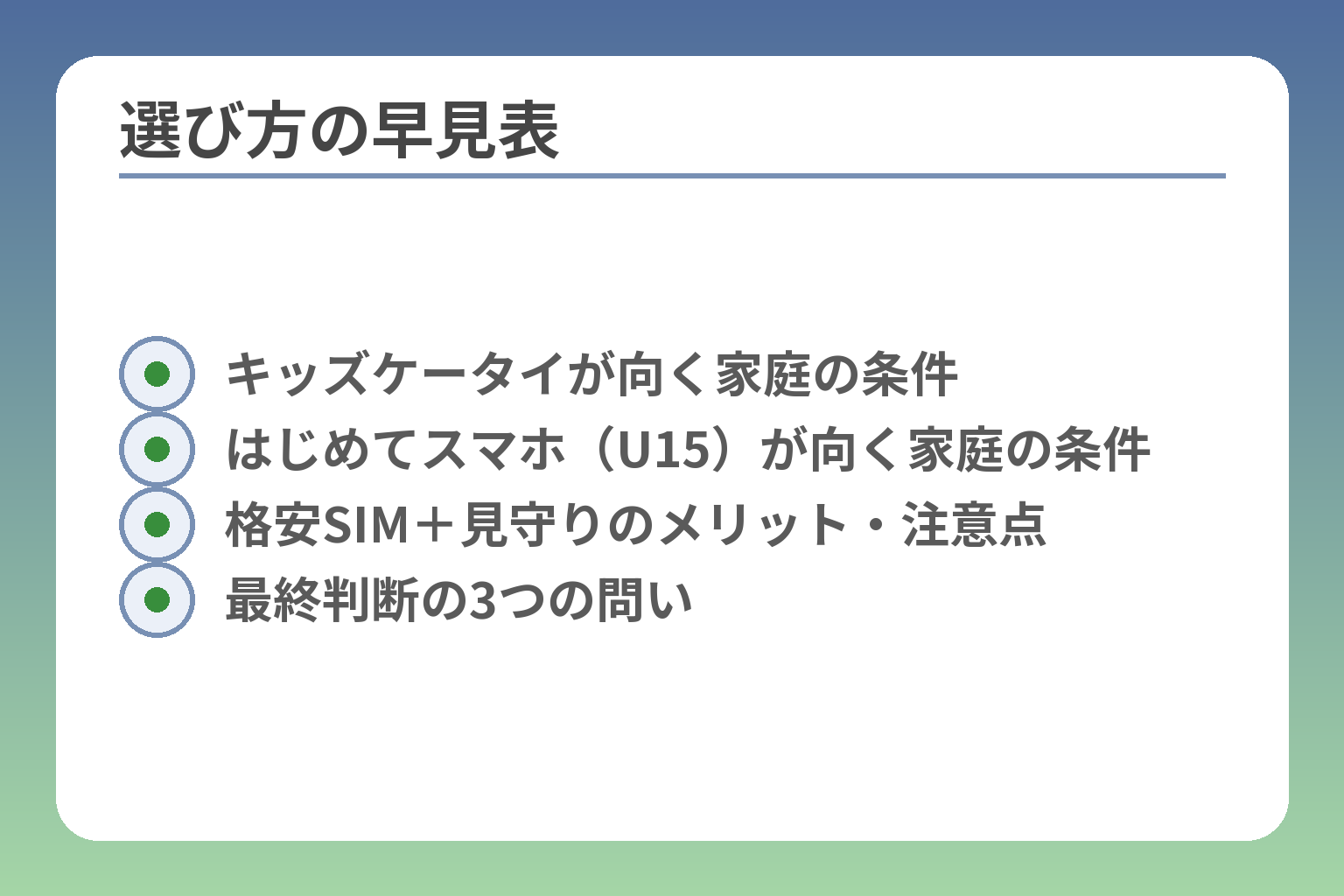 選び方の早見表