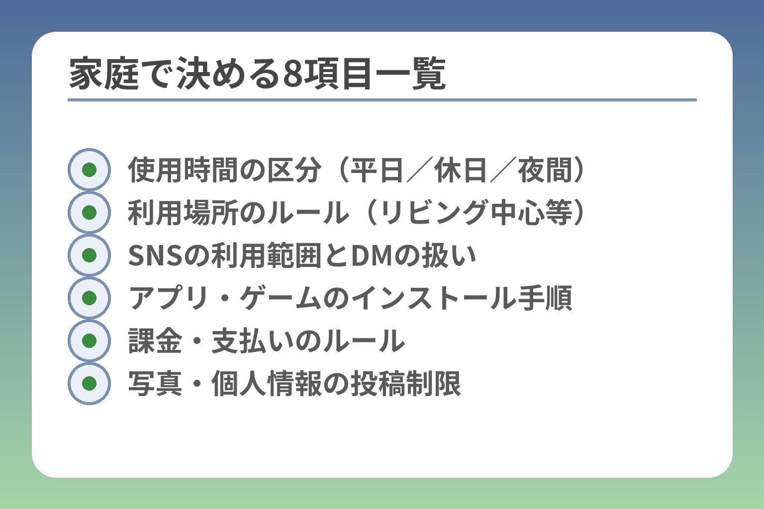 家庭で決める8項目一覧