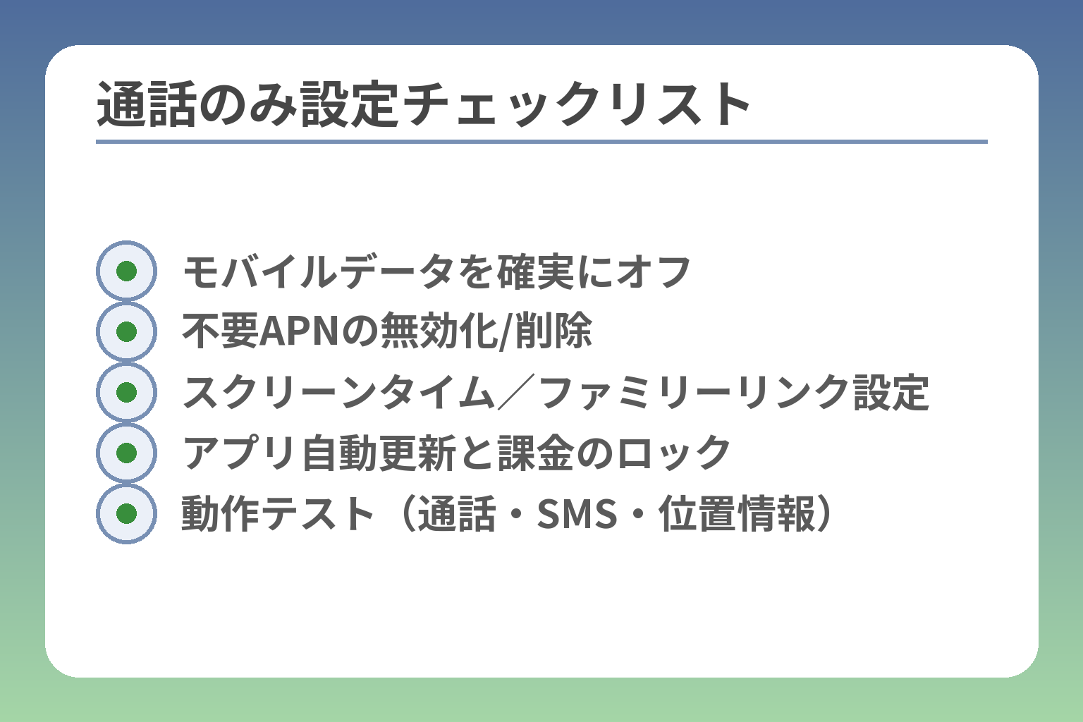 通話のみ設定チェックリスト