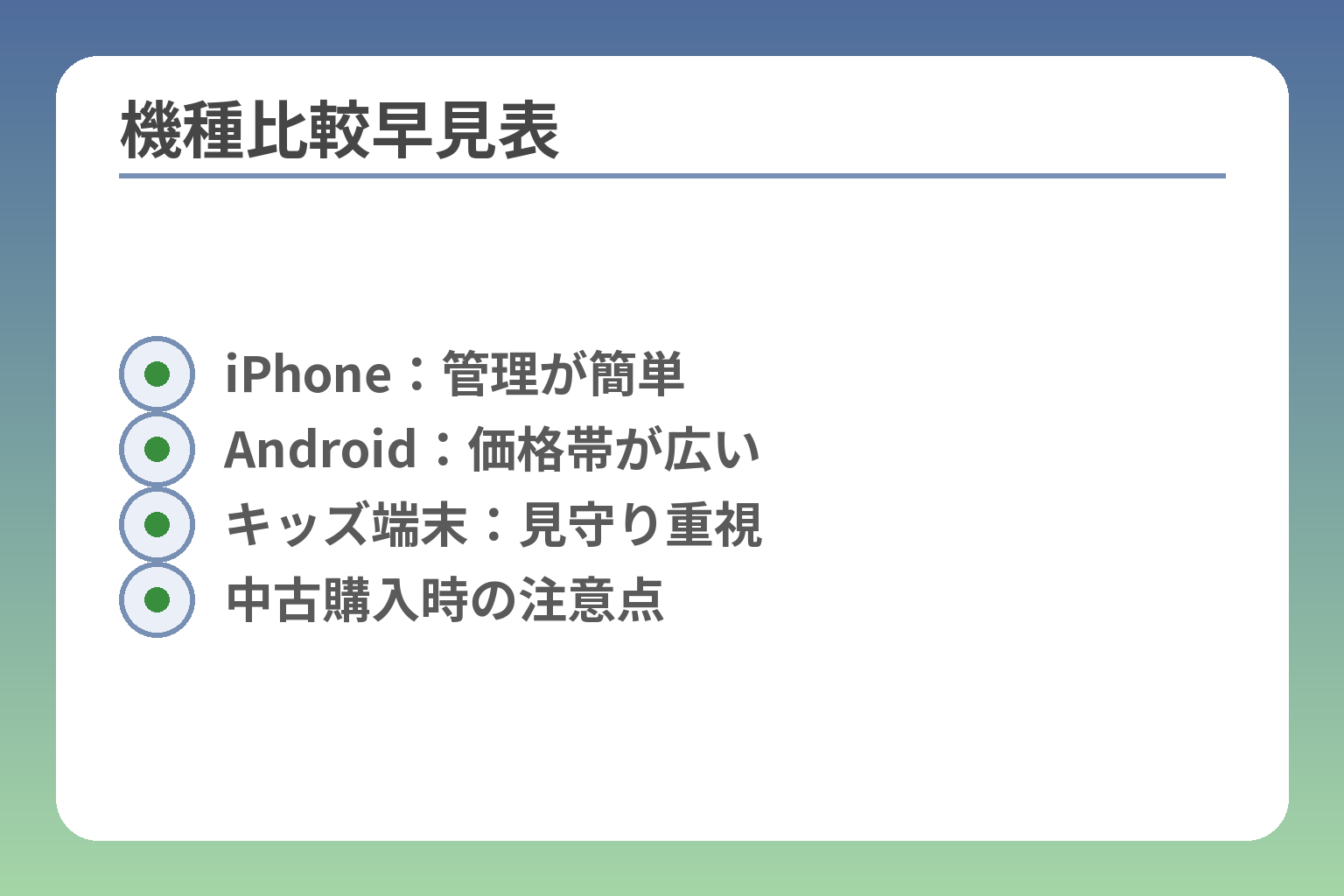機種比較早見表