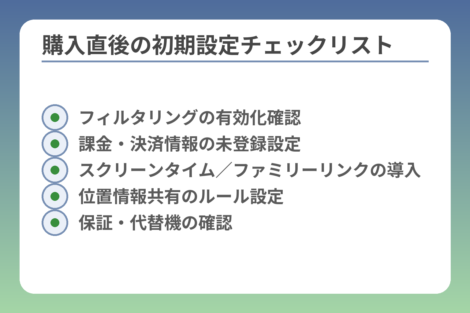 購入直後の初期設定チェックリスト