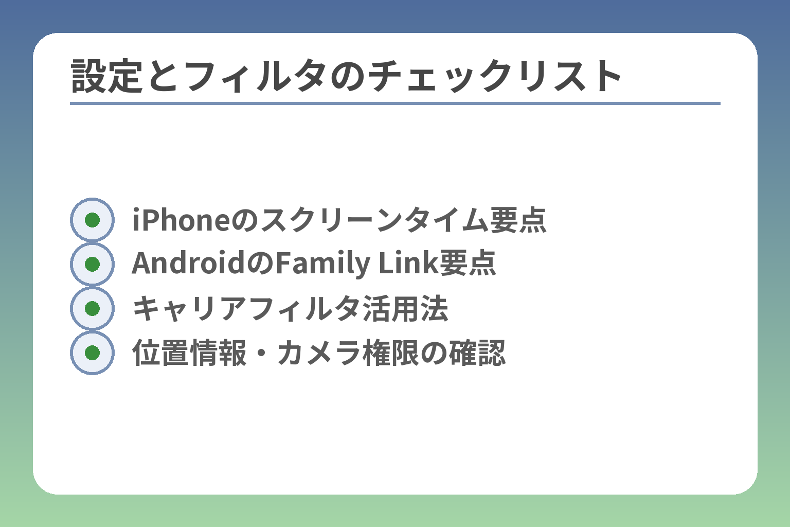 設定とフィルタのチェックリスト