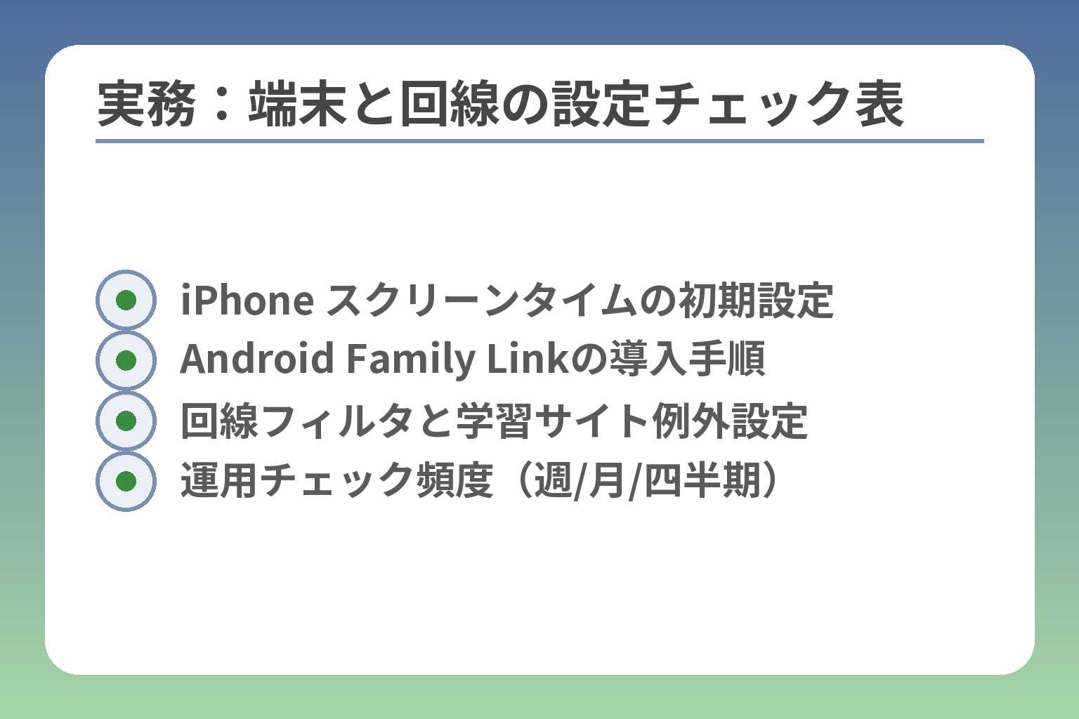 実務：端末と回線の設定チェック表
