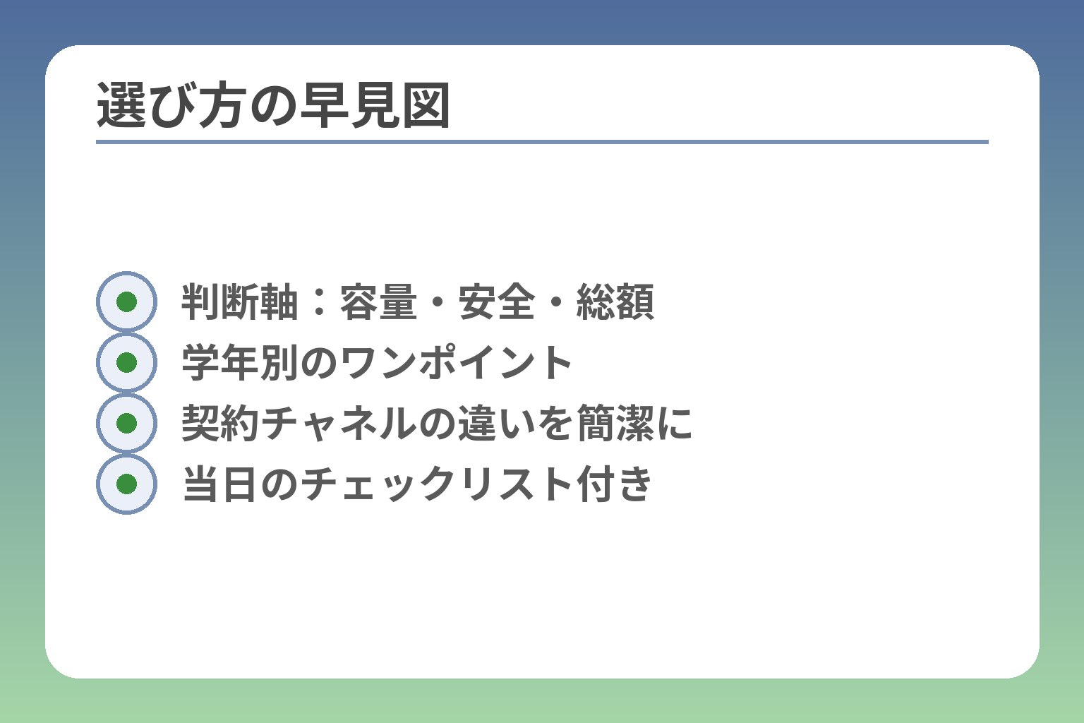 選び方の早見図