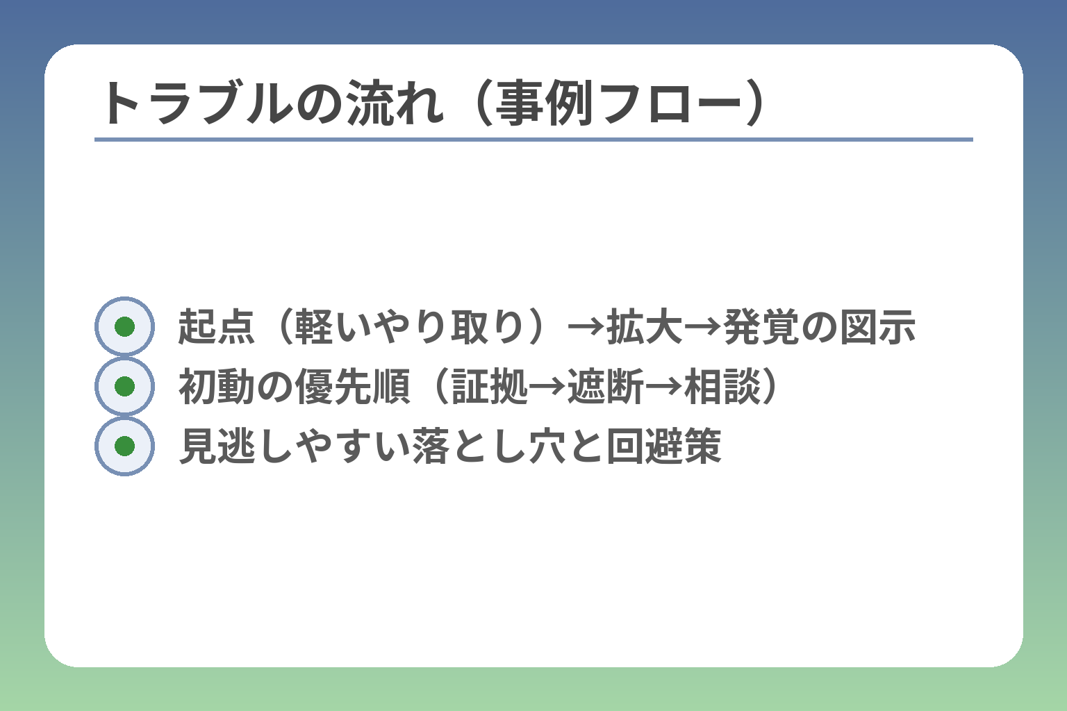 トラブルの流れ（事例フロー）