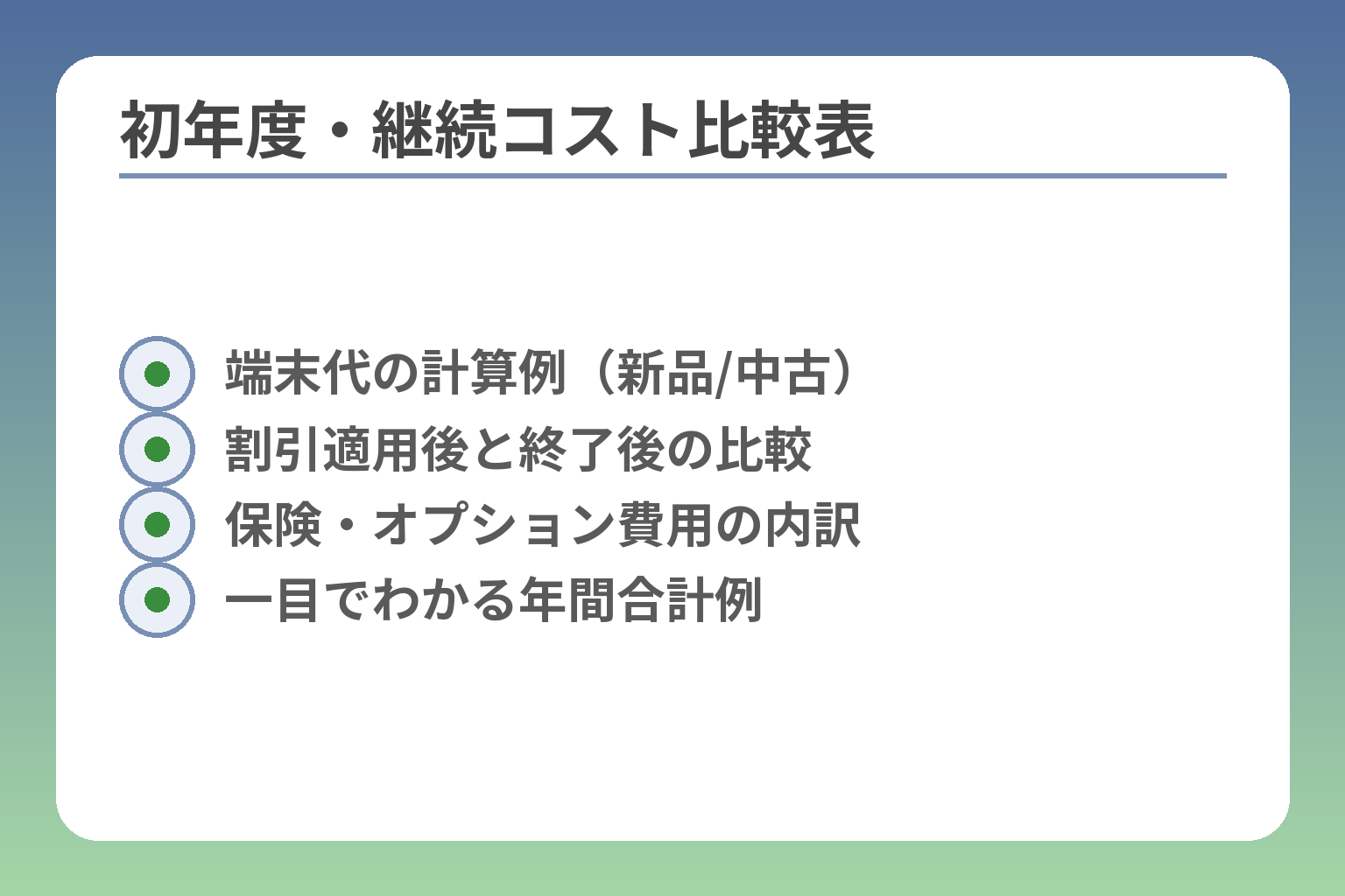 初年度・継続コスト比較表