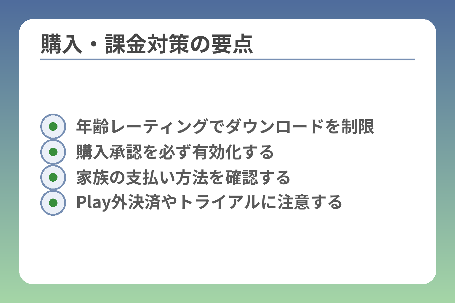 購入・課金対策の要点