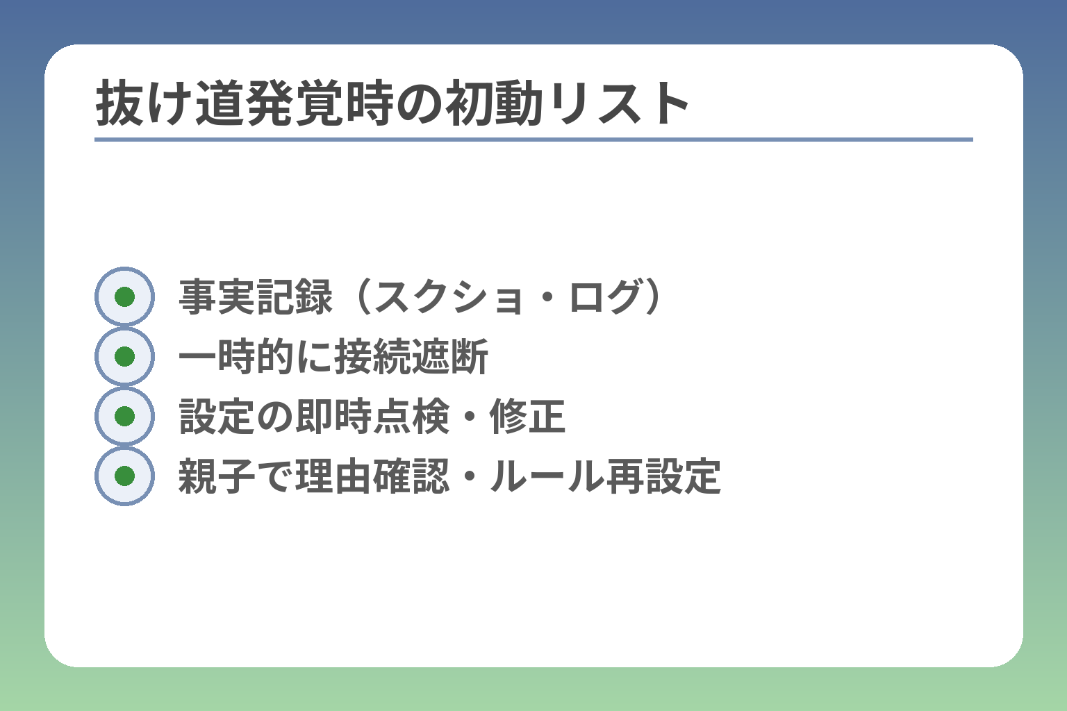 抜け道発覚時の初動リスト