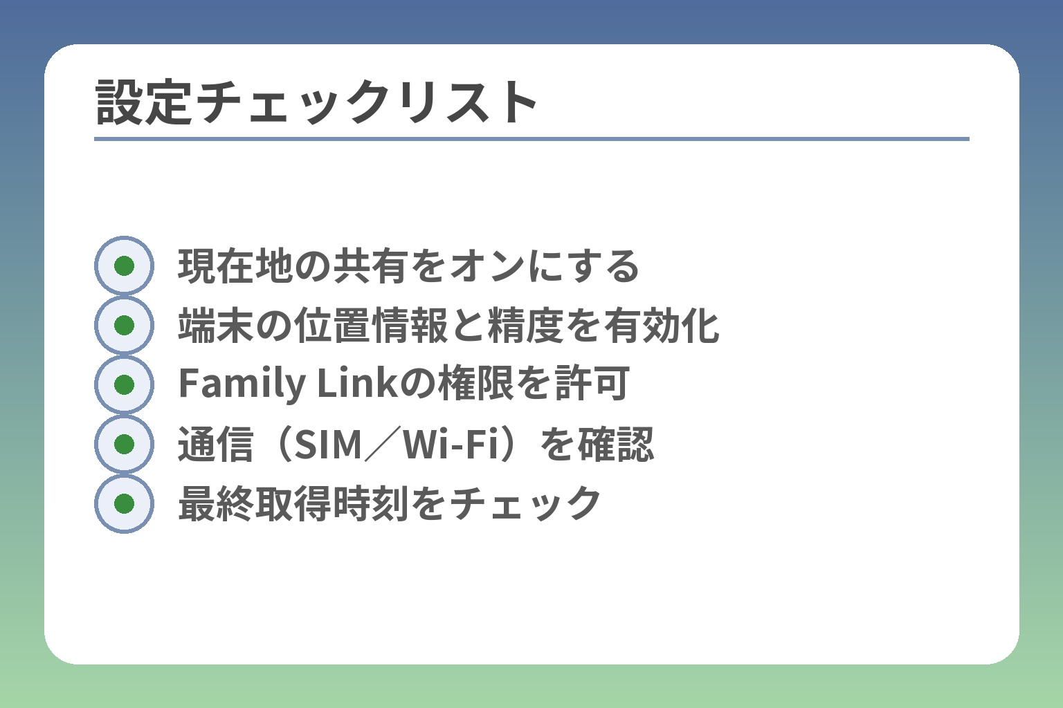 設定チェックリスト