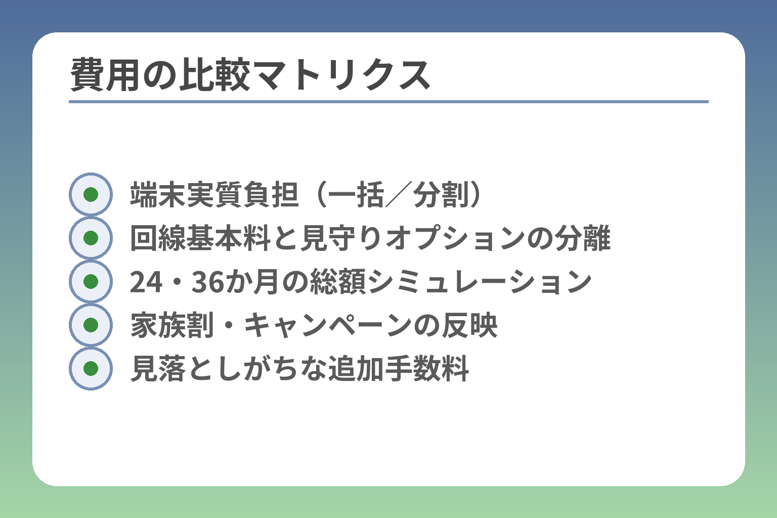 費用の比較マトリクス